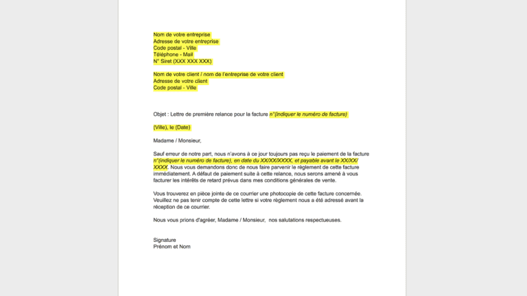 lettre relance facture impayée 1ème